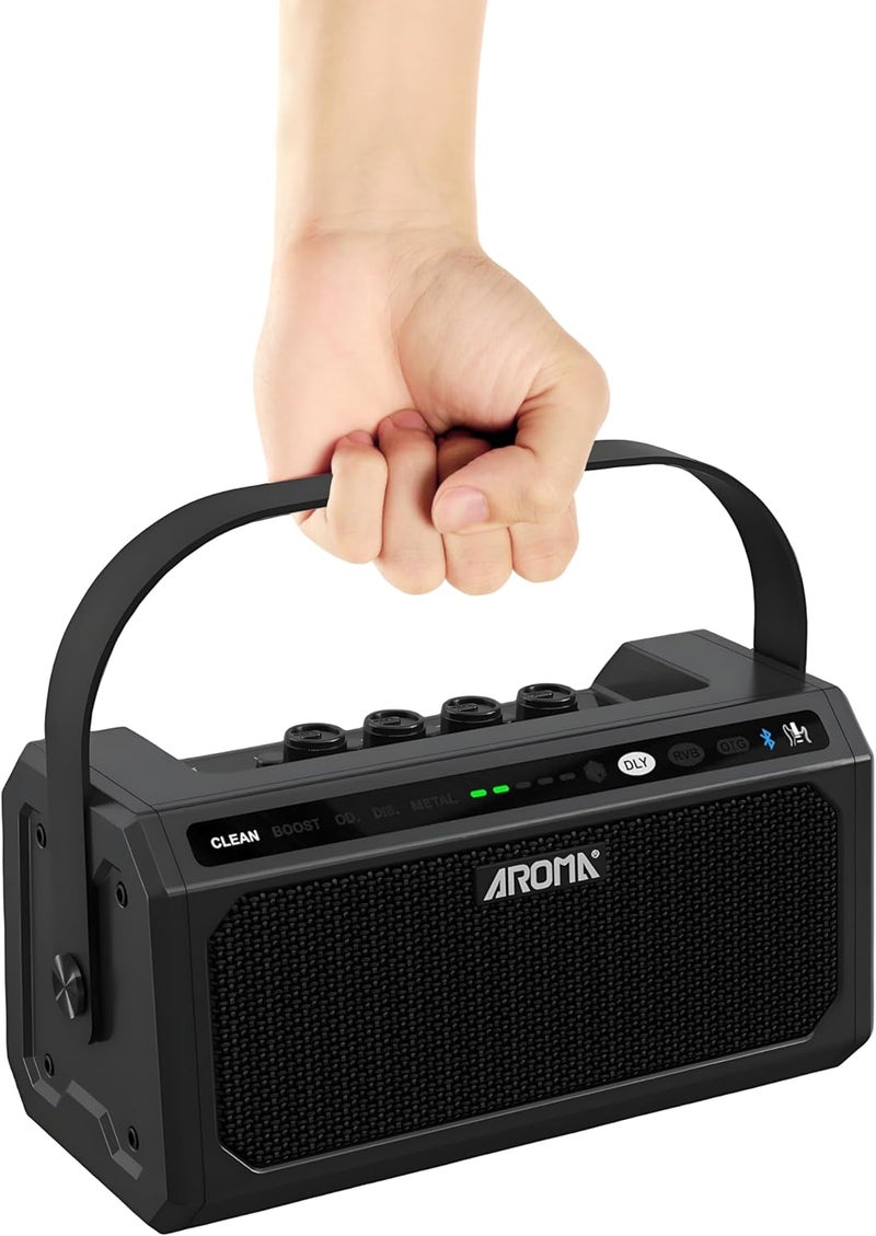 Ulumac Aroma Portable 10W Mono Electric Guitar Practice Amp with Bluetooth 5.3 & OTG Direct Recording, 5-Channel Reverb/Delay Effects, 20 Drum Rhythms, Headphone Jack, 5.5H Working (No Stereo Output) - Image 1